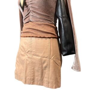 Free People Vegan Leather Mini Skirt Neutral Zip-Back Skirt Size 4